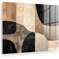 MuchoWow Glasschilderij 80x60 cm - Schilderij acrylglas - Abstract - Vlakken - Zwart - Rond - Foto op glas - Muurdecoratie woonkamer - Wanddecoratie slaapkamer - Schilderijen