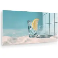 MuchoWow Glasschilderij 120x60 cm - Schilderij acrylglas - Glas - ijsblokjes - Citroen - Foto op glas - Muurdecoratie woonkamer - Wanddecoratie slaapkamer - Schilderijen
