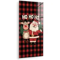 MuchoWow Glasschilderij 60x120 cm - Schilderij acrylglas - Kerstman - Rendier - Tekst - Rood - Zwart - Foto op glas - Muurdecoratie woonkamer - Wanddecoratie slaapkamer - Schilderijen