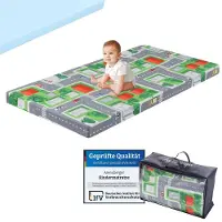 Arensberger reisbedmatras 60x120 cm | 6 cm hoog | Opvouwbaar baby- en kindermatras met stadsmotief | Nanocell-gelschuim met afneembare hoes en draagtas