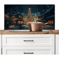 KitchenYeah Spatscherm keuken 100x50 cm - Kookplaat achterwand Kerstfeest - Dorp - Donker - Muurbeschermer - Spatwand fornuis - Hoogwaardig aluminium