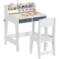 AIYAPLAY - Kinderbureau met stoel - MDF - 62,8 x 55,6 x 73,8 cm - Wit