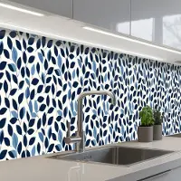 KitchenYeah Keuken achterwand 400x60 cm - Spatscherm zelfklevend Grafisch - Bladmotief - Diepblauw - Muurbeschermer - Spatwand fornuis