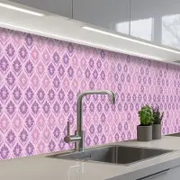 KitchenYeah Keuken achterwand 400x60 cm - Spatscherm zelfklevend Bloemenruit - Patroon - Paars - Muurbeschermer - Spatwand fornuis