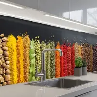KitchenYeah Keuken achterwand 200x60 cm - Spatscherm zelfklevend Specerijen - Kruiden - Banen - Regenboog - Muurbeschermer - Spatwand fornuis