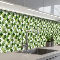 KitchenYeah Keuken achterwand 400x60 cm - Spatscherm zelfklevend Keramiek - Structuur - Groen - Wit - Muurbeschermer - Spatwand fornuis