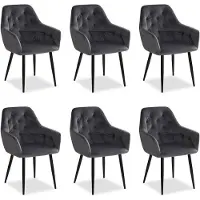 Homestyle4u Zes fauteuilstoelen, fluweel, grijs, eetkamerstoelen, gestoffeerde fauteuils, fauteuils met armleuningen
