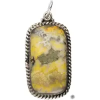 MOOYE ® - Collectie Zilveren Jasper geel edelsteen rechthoek bewerkt ketting hanger