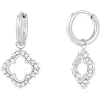 Yehwang Minimalistische oorbellen | Klavertje met strass-steentjes | Lucky Diamond Earrings | Zilverkleur RVS/Stainless Steel