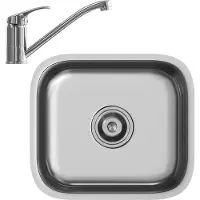 Vicco Flova Spoelbak – 39 x 44 cm Set met kraan, inlaat en uitlaat Staal