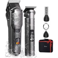 Hatteker Tondeuse en 4-in-1 Trimmer Set – Haar- en Baardtrimmer, Precisietrimmer, Neushaartrimmer, Lichaamshaartrimmer – Opbergcase – Cadeau voor Mannen – Grijze