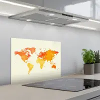 KitchenYeah Spatscherm 60x45 cm - Zelfklevende achterwand Wereldkaart - Oranje - Kleurrijk - Keuken muurbeschermer - Spatwand fornuis