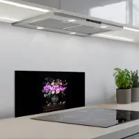 KitchenYeah Spatscherm 70x30 cm - Zelfklevende achterwand Neon - Vaas - Bloemen - Keuken muurbeschermer - Spatwand fornuis