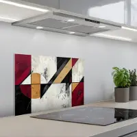 KitchenYeah Spatscherm 60x40 cm - Zelfklevende achterwand Modern - Abstract - Geometrisch - Rood - Industrieel - Keuken muurbeschermer - Spatwand fornuis
