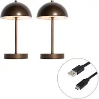 QAZQA Set van 2 oplaadbare tafellampen donkerbrons voor buiten incl. LED 3-staps dimbaar - Keira