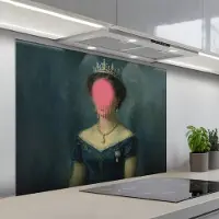 KitchenYeah Spatscherm 100x75 cm - Zelfklevende achterwand Kroon - Roze druipend verf - Portret - Keuken muurbeschermer - Spatwand fornuis