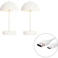 QAZQA Set van 2 buiten tafellampen wit oplaadbaar incl. LED 3-staps dimbaar - Keira