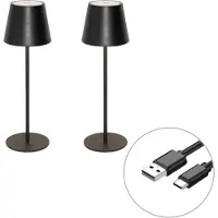 QAZQA Set van 2 tafellampen zwart met dimmer en oplaadbaar - Murdock