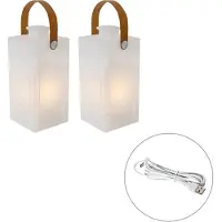QAZQA Set van 2 tafellamp wit flame effect oplaadbaar IP44 - Stard