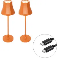 QAZQA Set van 2 Retro tafellampen oranje oplaadbaar IP44 - Granny