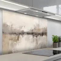 KitchenYeah Spatscherm 120x80 cm - Zelfklevende achterwand Moderne kunst - Abstract - Beige - Keuken muurbeschermer - Spatwand fornuis