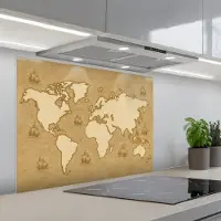 KitchenYeah Spatscherm 80x60 cm - Zelfklevende achterwand Wereldkaart - Zeilschepen - Ouderwets - Keuken muurbeschermer - Spatwand fornuis