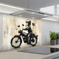 KitchenYeah Spatscherm 80x55 cm - Zelfklevende achterwand Street art - Motor - Jongen - Graffiti - Banksy Style - Keuken muurbeschermer - Spatwand fornuis