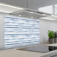 KitchenYeah Spatscherm 90x70 cm - Zelfklevende achterwand Strepen - Patroon - Blauw - Wit - Keuken muurbeschermer - Spatwand fornuis