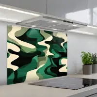 KitchenYeah Spatscherm 90x70 cm - Zelfklevende achterwand Abstract - Camouflage - Groen - Keuken muurbeschermer - Spatwand fornuis