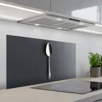 KitchenYeah Spatscherm 100x50 cm - Zelfklevende achterwand Zilver - Metaal - Lepel - Keuken muurbeschermer - Spatwand fornuis