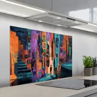 KitchenYeah Spatscherm 100x65 cm - Zelfklevende achterwand Abstract - Figuren - Kleurrijk - Keuken muurbeschermer - Spatwand fornuis