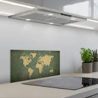 KitchenYeah Spatscherm 70x30 cm - Zelfklevende achterwand Wereldkaart - Verweerde uitstraling - Subtiel - Keuken muurbeschermer - Spatwand fornuis