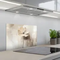 KitchenYeah Spatscherm 60x40 cm - Zelfklevende achterwand Bloem - Beige - Verf - Schaduw - Keuken muurbeschermer - Spatwand fornuis