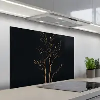 KitchenYeah Spatscherm 100x65 cm - Zelfklevende achterwand Takken - Blaadjes - Zwart - Keuken muurbeschermer - Spatwand fornuis