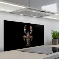 KitchenYeah Spatscherm 100x50 cm - Zelfklevende achterwand Kreeft - Zwart - Bloemenpatroon - Artistiek - Keuken muurbeschermer - Spatwand fornuis