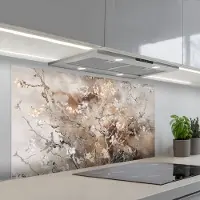 KitchenYeah Spatscherm 120x60 cm - Zelfklevende achterwand Amandelbloesem - Kunst - Van Gogh - Beige - Abstract - Keuken muurbeschermer - Spatwand fornuis