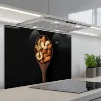 KitchenYeah Spatscherm 80x55 cm - Zelfklevende achterwand Hout - Noten - Zwart - Keuken muurbeschermer - Spatwand fornuis