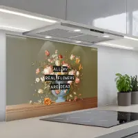 KitchenYeah Spatscherm 80x55 cm - Zelfklevende achterwand Bloem - Quote - Vintage - Art - Keuken muurbeschermer - Spatwand fornuis