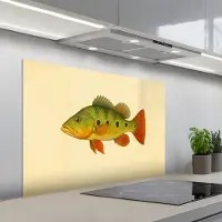 KitchenYeah Spatscherm 100x65 cm - Zelfklevende achterwand Schubben - Vis - Groen - Illustratie - Keuken muurbeschermer - Spatwand fornuis