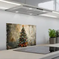 KitchenYeah Spatscherm 60x40 cm - Zelfklevende achterwand Kerstboom - Vintage - Kerst - Cadeau - Keuken muurbeschermer - Spatwand fornuis