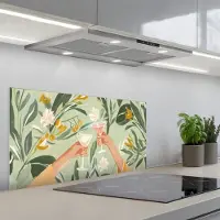KitchenYeah Spatscherm 80x40 cm - Zelfklevende achterwand Glazen - Proosten - Bladeren - Groen - Keuken muurbeschermer - Spatwand fornuis