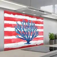 KitchenYeah Spatscherm 100x75 cm - Zelfklevende achterwand Koraal - Verfstructuur - Rood - Blauw - Keuken muurbeschermer - Spatwand fornuis