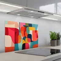 KitchenYeah Spatscherm 70x50 cm - Zelfklevende achterwand Vormen - Kleurrijk - Abstract - Vlakken - Keuken muurbeschermer - Spatwand fornuis