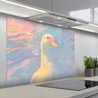 KitchenYeah Spatscherm 100x75 cm - Zelfklevende achterwand Eend - Zonnebril - Water - Keuken muurbeschermer - Spatwand fornuis