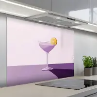 KitchenYeah Spatscherm 100x75 cm - Zelfklevende achterwand Cocktail - Paars - Minimalistisch - Citroen - Keuken muurbeschermer - Spatwand fornuis