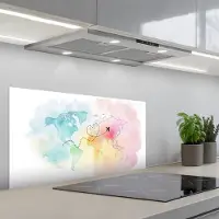 KitchenYeah Spatscherm 90x45 cm - Zelfklevende achterwand Wereldkaart - Regenboog - Vliegtuig - Keuken muurbeschermer - Spatwand fornuis