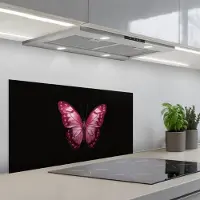 KitchenYeah Spatscherm 90x45 cm - Zelfklevende achterwand Vlinder - Fuchsia - Grafisch - Keuken muurbeschermer - Spatwand fornuis