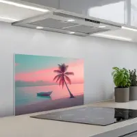 KitchenYeah Spatscherm 60x40 cm - Zelfklevende achterwand Zee - Boot - Zonsondergang - Keuken muurbeschermer - Spatwand fornuis
