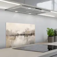 KitchenYeah Spatscherm 60x40 cm - Zelfklevende achterwand Moderne kunst - Abstract - Beige - Keuken muurbeschermer - Spatwand fornuis