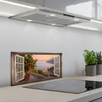 KitchenYeah Spatscherm 70x30 cm - Zelfklevende achterwand Doorkijk - Uitzicht - Meer - Landschap - Keuken muurbeschermer - Spatwand fornuis